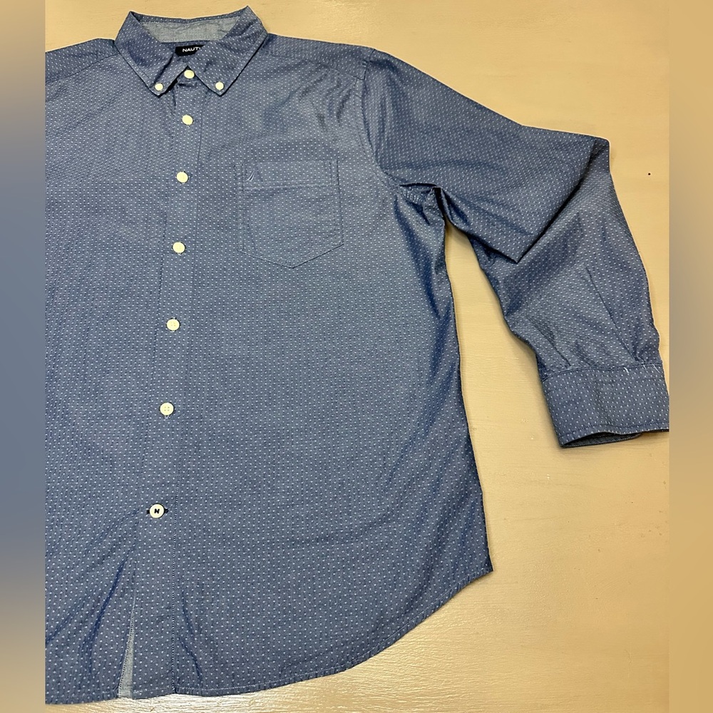 Nautica Men's Navy Polka Dot Button-Down Shirt Long Sleeve CottoySize Large